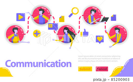 Illustration of communication. people are connected to each other in communication and community line. social media connects people. Flat vector concept for Landing page, website, mobile, apps, banner Illustration of communication. people are connected to each other in communication and community line. social media connects people. Flat vector concept for Landing page, website, mobile, apps, banner 85200903
