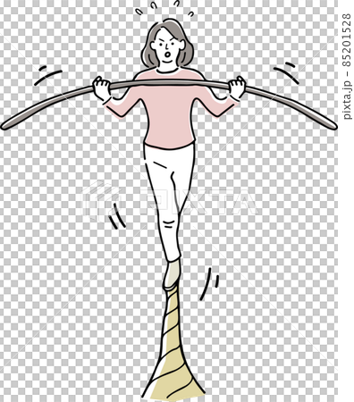 A woman walking a tightrope while balancing A woman walking a tightrope while balancing 85201528
