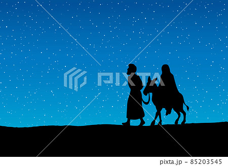 Joseph Mary go to Bethlehem. Vector drawing 85203545