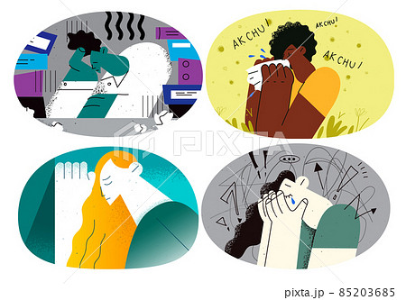 Set of sad girl cry suffer from depression Set of sad girl cry suffer from depression 85203685