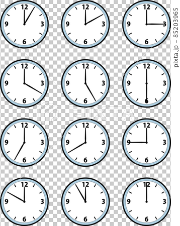 シンプルな12時間分の針時計のイラストのイラスト素材