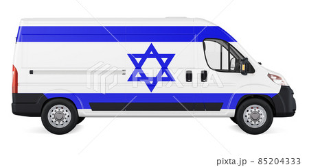 Israeli flag painted on commercial delivery van. Freight delivery in Israel, concept. 3D rendering 85204333