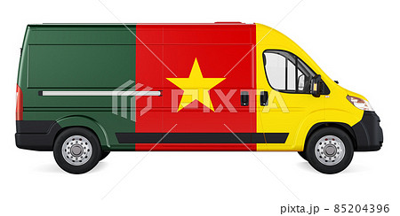 Cameroonian flag painted on commercial delivery van. Freight delivery in Cameroon, concept. 3D rendering Cameroonian flag painted on commercial delivery van. Freight delivery in Cameroon, concept. 3D rendering 85204396