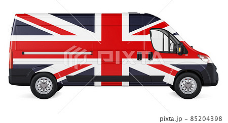 British flag painted on commercial delivery van. Freight delivery in the Great Britain, concept. 3D rendering 85204398