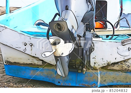 パステル調　”漁船　船外機　スクリュー　”　イラストイメージ 85204832