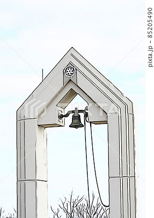 水彩画手描きイラスト　幸せの鐘 パステル調 ”開陽台 幸せの鐘” イラストイメージのイラスト素材