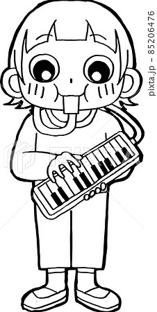 張り切って鍵盤ハーモニカを演奏する子どものイラスト素材