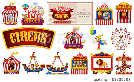 Set of circus characters and amusement park elements Set of circus characters and amusement park elements 85209203