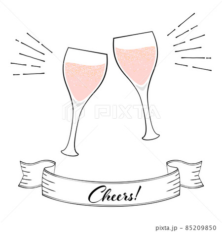 シャンパングラスで乾杯のイラスト（白背景・ベクター・切り抜き） 85209850