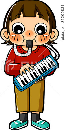 張り切って鍵盤ハーモニカを演奏する子どものイラスト素材 8591