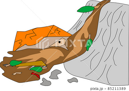 土砂崩れが起きるイラスト素材 85211389