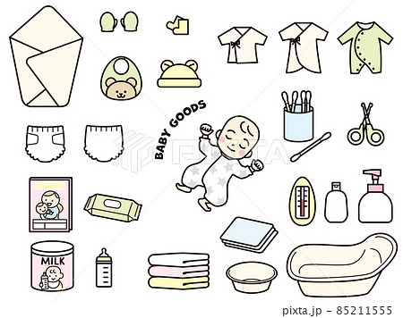 寝ている赤ちゃんとベビーグッズ 85211555