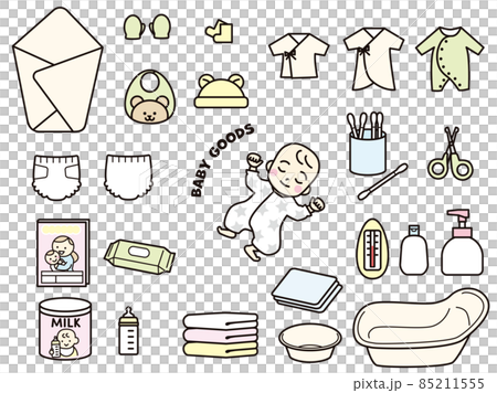 寝ている赤ちゃんとベビーグッズ 85211555