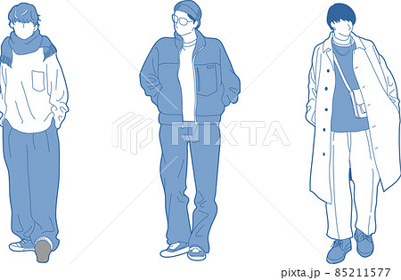 冬服を着た3人の男性のイラスト素材