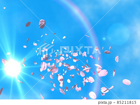 桜 青空 ハロ 虹のリング 背景 壁紙 桜吹雪のイラスト素材