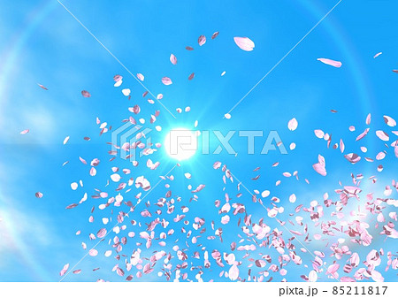 桜 青空 ハロ 虹のリング 背景 壁紙 桜吹雪のイラスト素材
