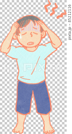 Illustration of a child with a headache Illustration of a child with a headache 85212116
