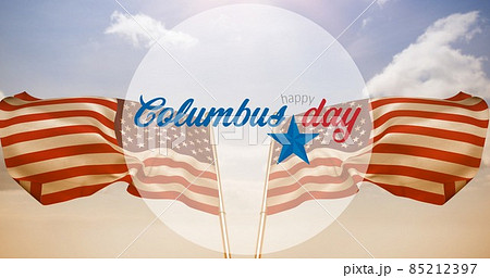 Digital composite image of columbus day symbol with star over american flag and sky 85212397