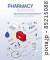 Pharmacy Poster With Isometric Icons. Vector illustration for medical or healthcare presentation. 85215088