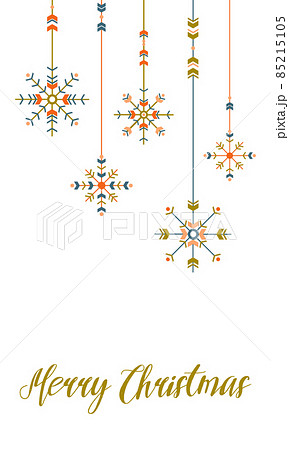 Boho Christmas greeting card. Hand drawn vector illustration in boho style. Snowflakes and lettering 85215105