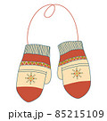 Pair of winter mittens isolated on white background. Vector illustration in boho style. Warm mitten 85215109