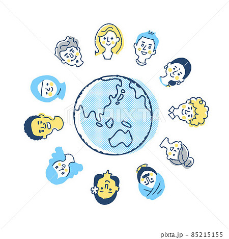 地球とさまざまな人種の顔 85215155