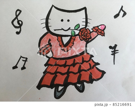 フラメンコを踊る猫のイラスト素材