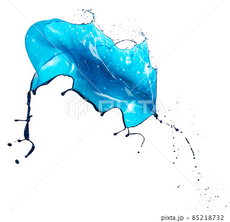 Splashes of blue, navy color paint isolated on white background with copy space for ad, text, design 85218732