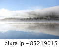 メディスンレークの幻想的な朝靄 85219015