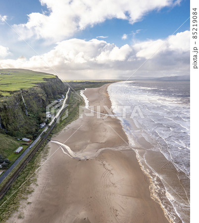 Aerial view of Downhill at the Mussenden Temple in County Londonderry in Northern Ireland 85219084