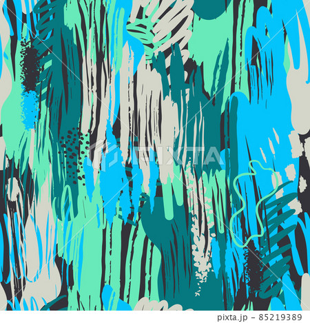 Abstract seamless patterns with hand drawn textures in scribble style, trend print in bright colors . Retro fashion background. 85219389