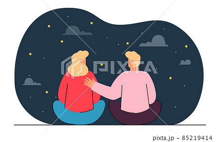 Male and female characters looking at stars at night 85219414