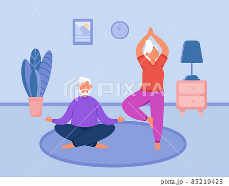 Healthy yoga exercises of elder couple 85219423