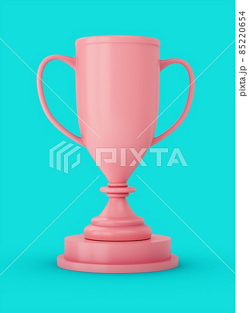 3D Rendering Pink Award Trophy Cup isolated on blue background 85220654