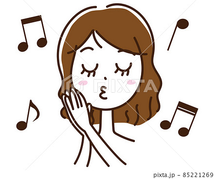 女性　音楽　歌う　音符　顔　表情　寝る　睡眠　嬉しい 85221269