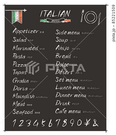イタリア料理メニュー文字セット（黒板風） 85221509