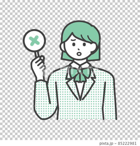 ばつの札を持つ学生の女の子のイラスト素材 ばつの札を持つ学生の女の子のイラスト素材 85222981