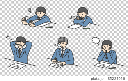 Illustration material set of a student boy who can not concentrate on studying Illustration material set of a student boy who can not concentrate on studying 85223036