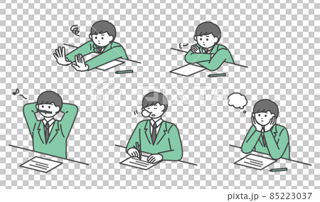 Illustration material set of a student boy who can not concentrate on studying Illustration material set of a student boy who can not concentrate on studying 85223037