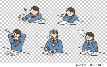 Illustration material set of student girls who can not concentrate on studying Illustration material set of student girls who can not concentrate on studying 85223038