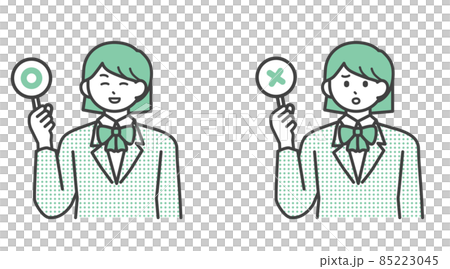 まるとばつの札を持つ学生の女の子のイラスト素材 まるとばつの札を持つ学生の女の子のイラスト素材 85223045
