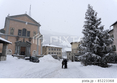 Bormio Medieval village Valtellina Italy under the snow in winter 85223368
