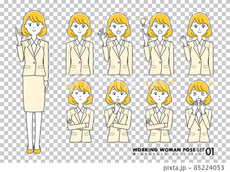 色々なポーズをするスーツを着た女性のイラストセット 色々なポーズをするスーツを着た女性のイラストセット 85224053