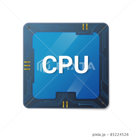 Central cpu processor. Microprocessor blue chip with lines for connecting 85224526