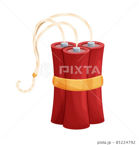 Red dynamite stick, bomb in cartoon style isolated on white background. Weapon vintage game element. Explosion object. 85224792
