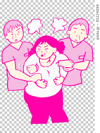 Manic state, a woman whose arms can be held by a psychiatric nurse, simple Manic state, a woman whose arms can be held by a psychiatric nurse, simple 85224894