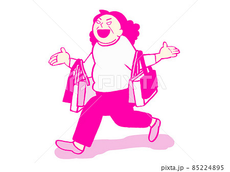 躁状態　気分が高揚したくさん買い物をする女性　シンプル 85224895