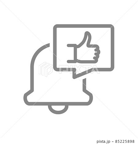 Notification bell with thumb up in speech bubble line icon. Inbox message, message notification symbol 85225898