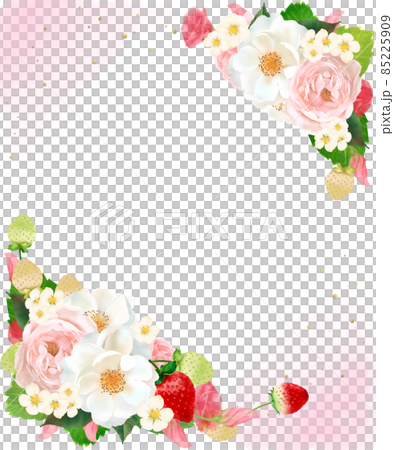 Cute watercolor style frame vector illustration material of beautiful white and pink roses, strawberries and leaves Cute watercolor style frame vector illustration material of beautiful white and pink roses, strawberries and leaves 85225909