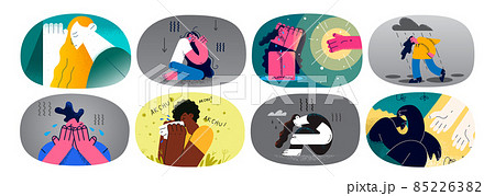 Set of upset woman struggle with mental disorder  85226382